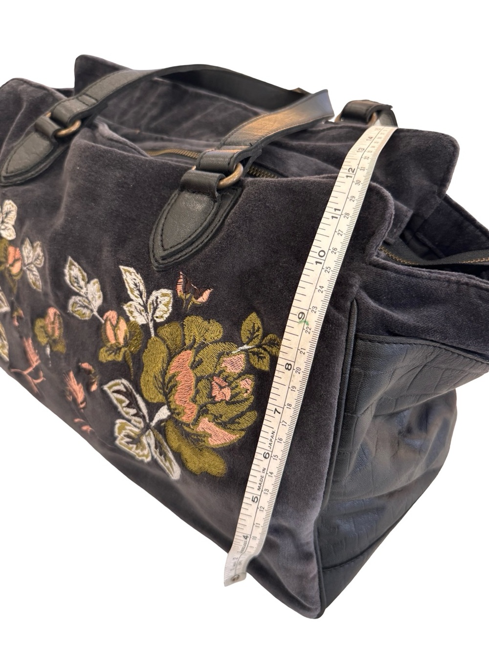 Free People Black Tote/ weekender bag with Pink and Gold Floral Embroidery - Picture 11 of 16